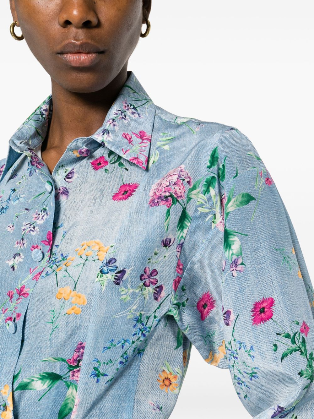 Shop Ermanno Scervino Floral-print Silk Shirt In Blue