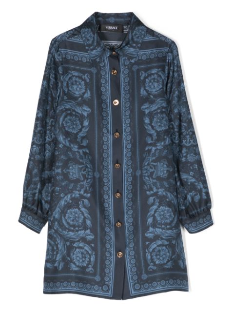 Versace Kids robe-chemise en soie à imprimé baroque