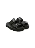 Versace Kids logo-patch leather slides - Black