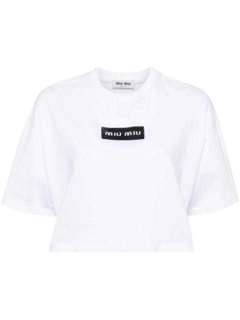 Miu Miu logo-embellished cropped T-shirt Women