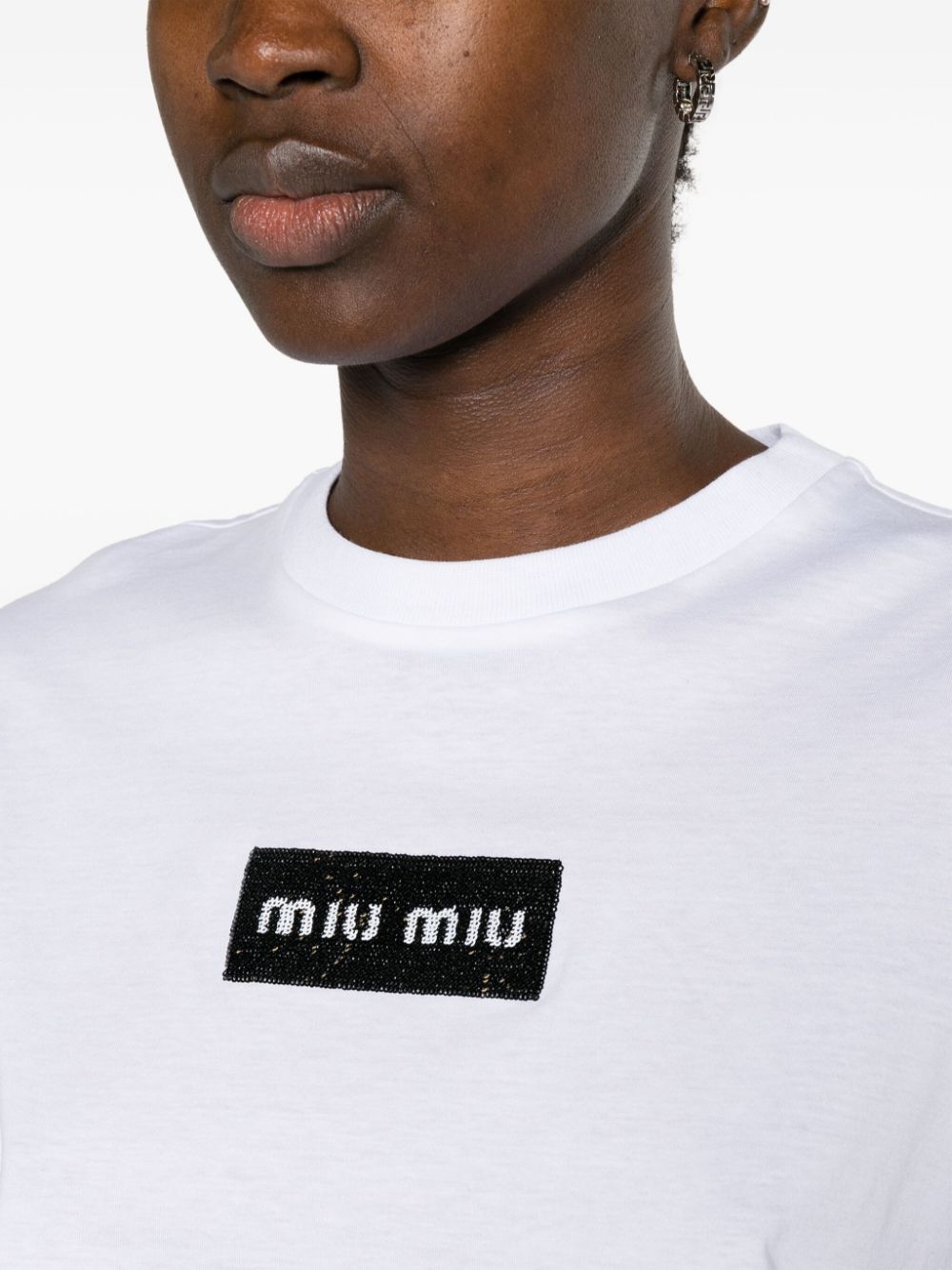 Miu Miu logo-embellished cropped T-shirt Women