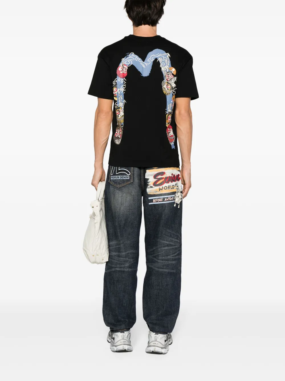 EVISU Kumadori Daruma Double Daicock T-shirt - Zwart