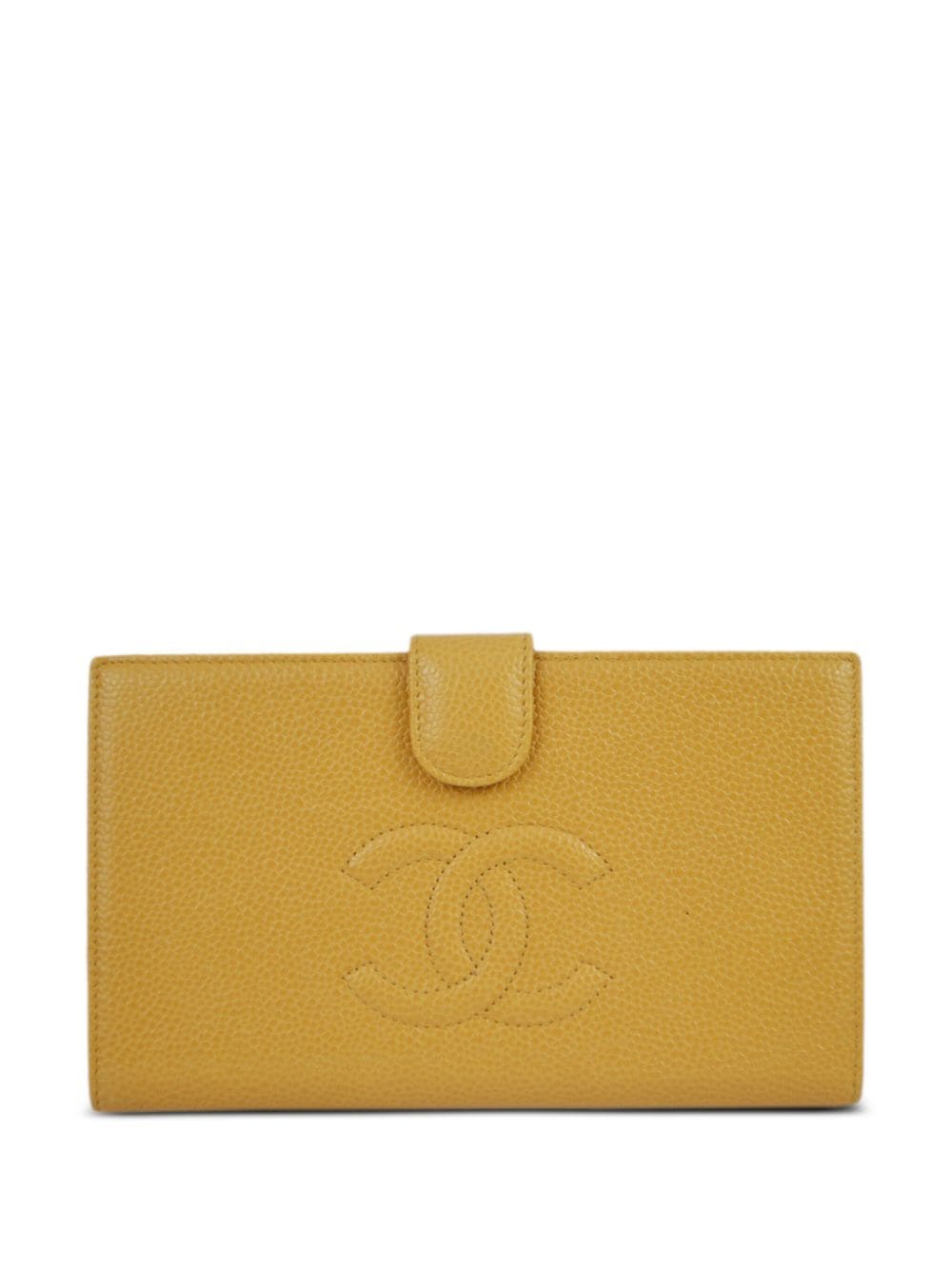 Pre-owned Chanel 2006 Cc Long Bi-fold Leather Wallet In Yellow
