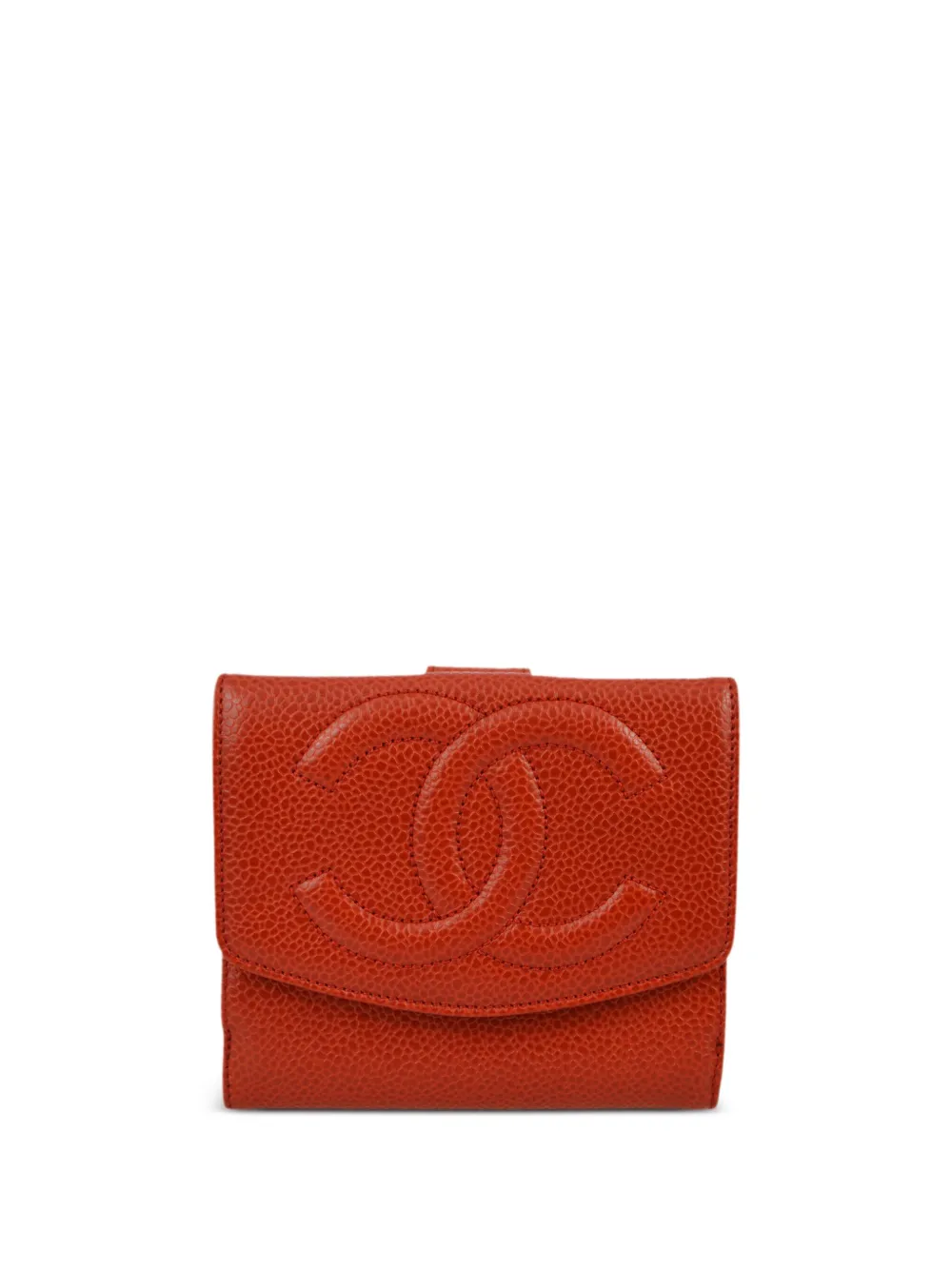 Pre-owned Chanel 1998 Cc Bi-fold Leather Wallet In Red