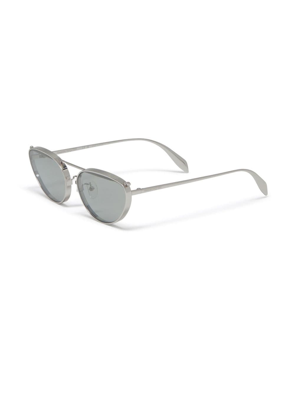 Shop Alexander Mcqueen Logo-engraved Round-frame Sunglasses In Silber