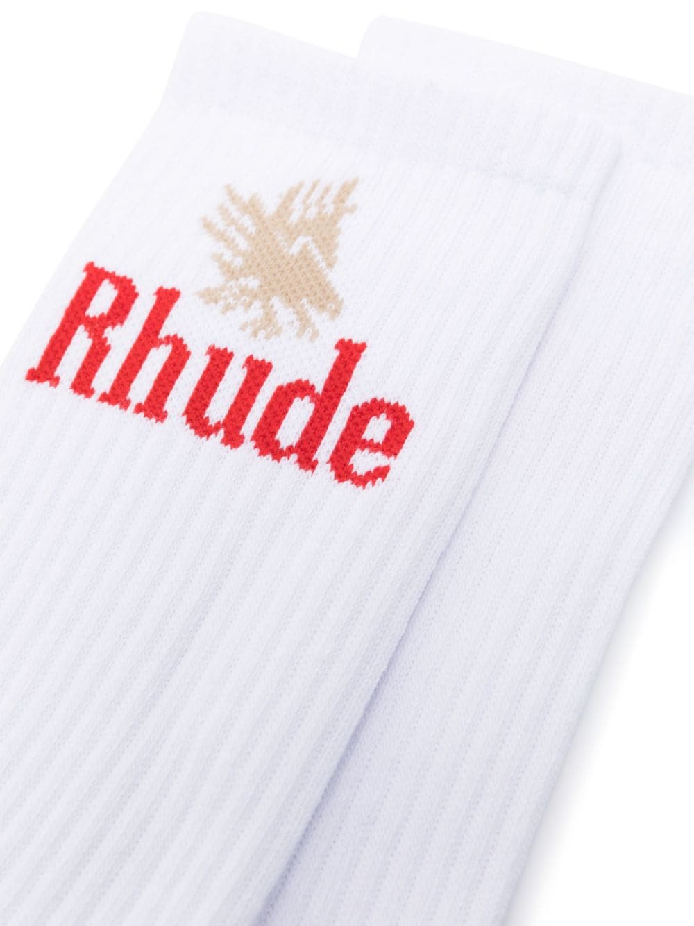 Shop Rhude Eagles Logo Intarsia-knit Socks In White