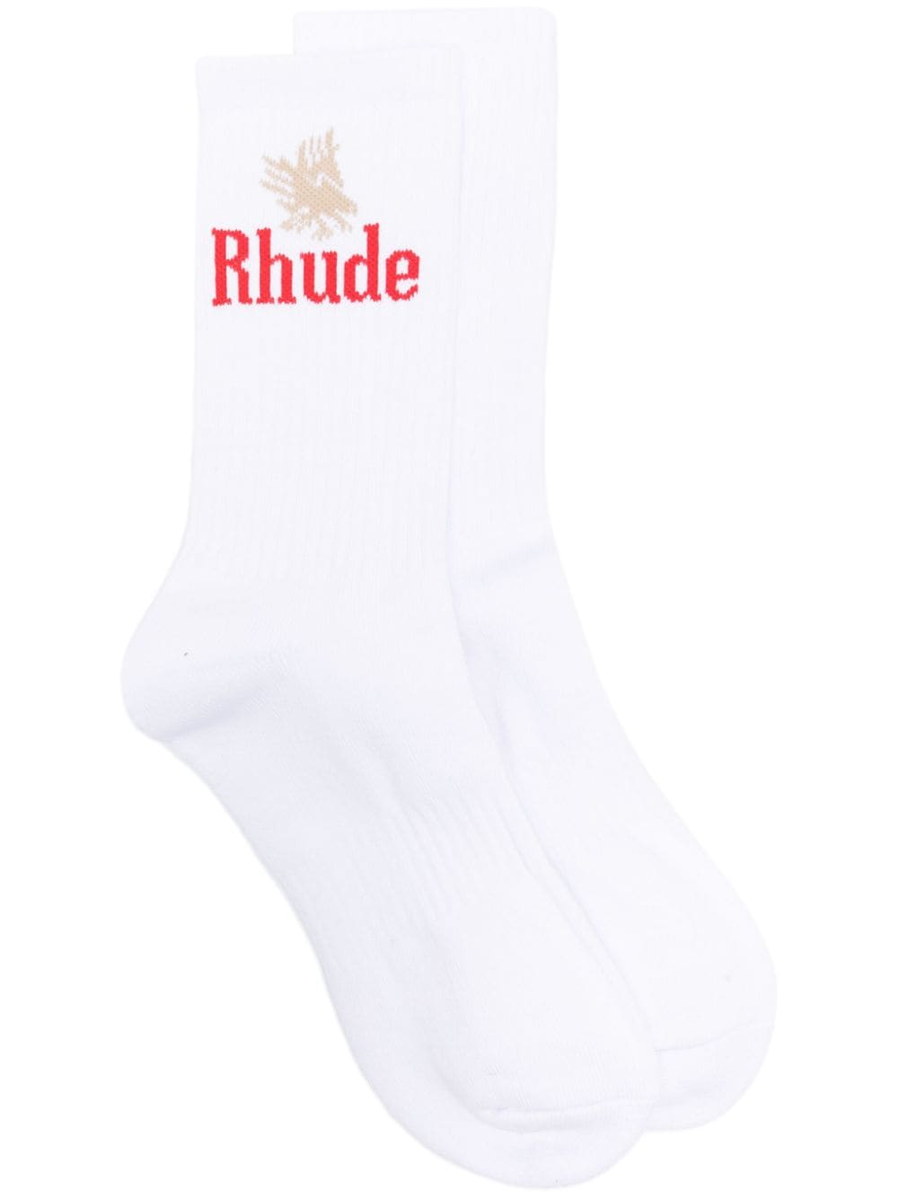 Shop Rhude Eagles Logo Intarsia-knit Socks In White