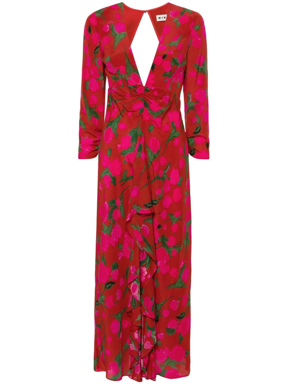 Shop Rixo London Rose Silk Maxi Dress In Red