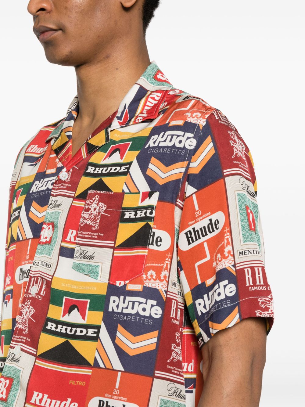 Shop Rhude Cigarette-print Bowling Shirt In Orange