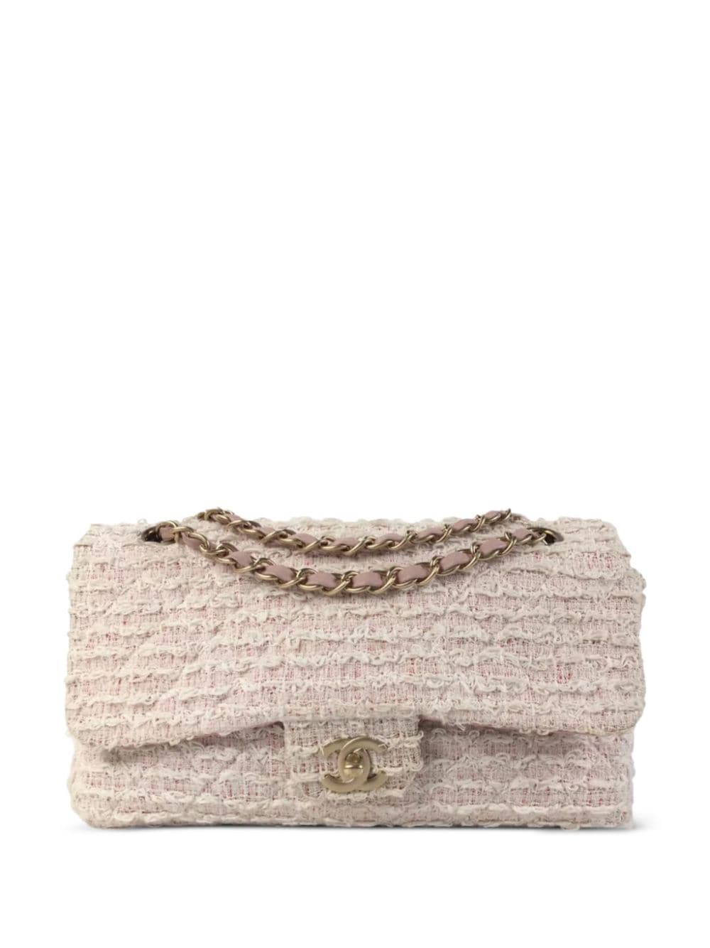 Pre-owned Chanel 2009-2010 Medium Classic Flap Tweed Shoulder Bag In Pink