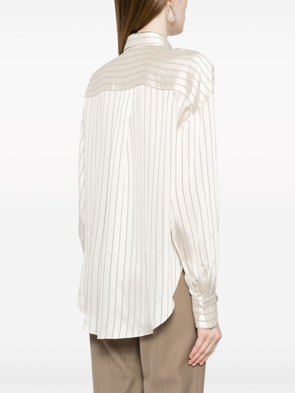 Shop Brunello Cucinelli Vertical Striped Satin-finish Shirt In Multicolour