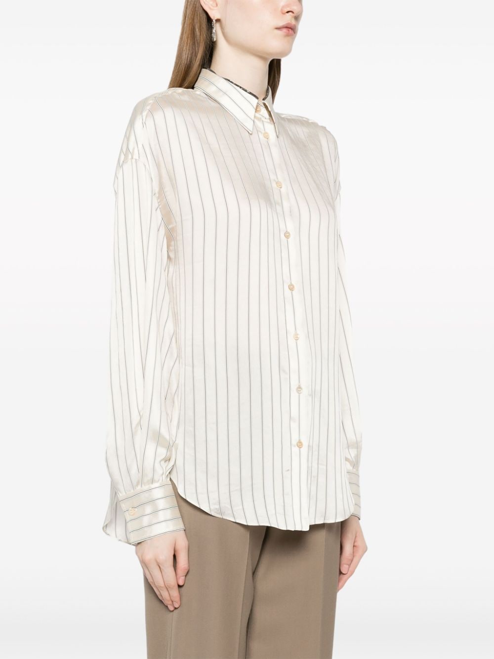 Shop Brunello Cucinelli Vertical Striped Satin-finish Shirt In Multicolour