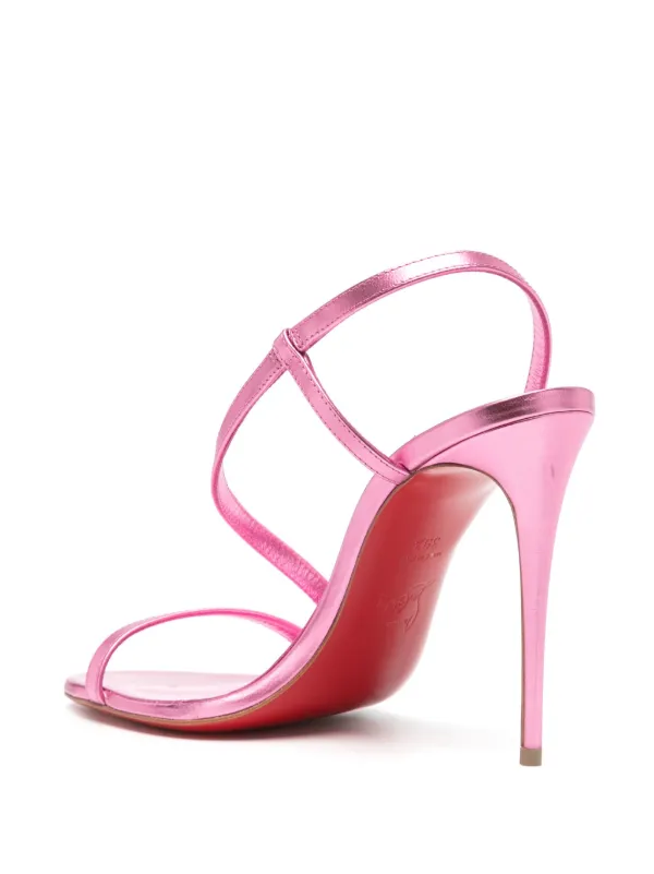 サンダル・ミュール Christian Louboutin Rosalie Sandals In Vintage Pink Laminate Rosalie Strass - 100 mm Sandals - Suede and laminated calf