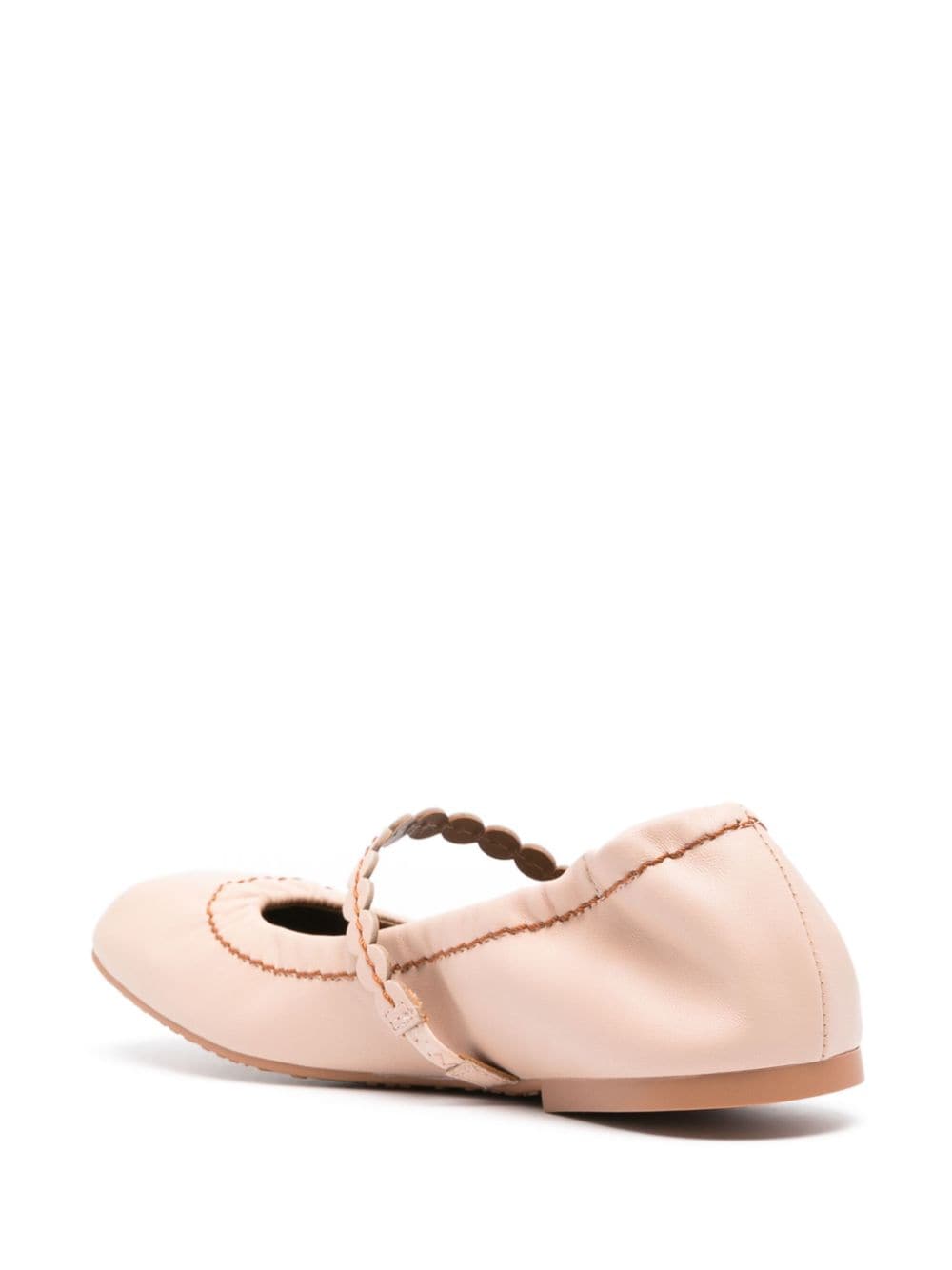 Shop See By Chloé Leather Ballerina Shoes In 粉色