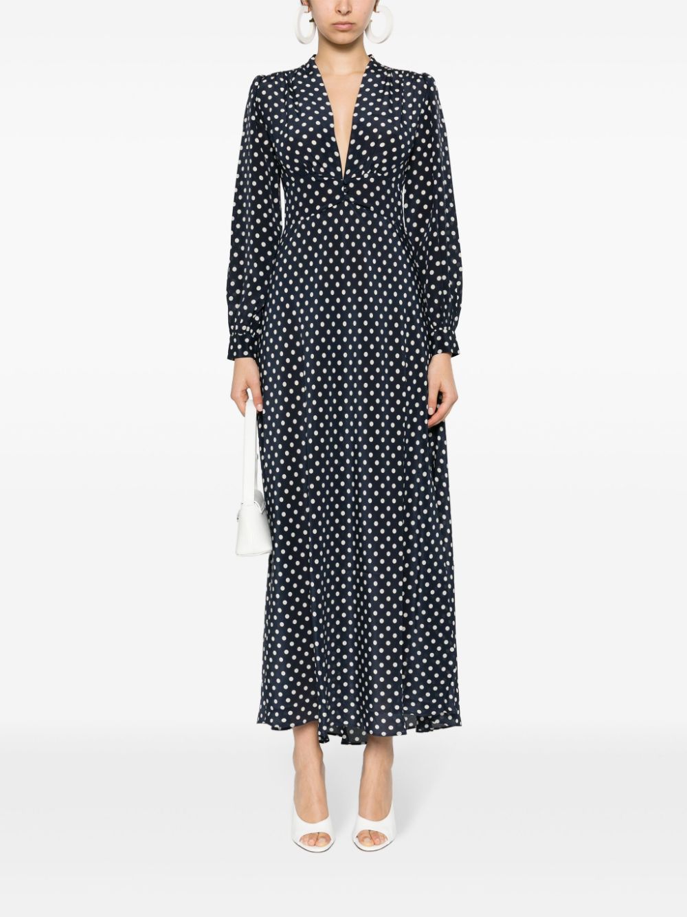 Shop Rixo London Emory Polka Dot Maxi Dress In Blue