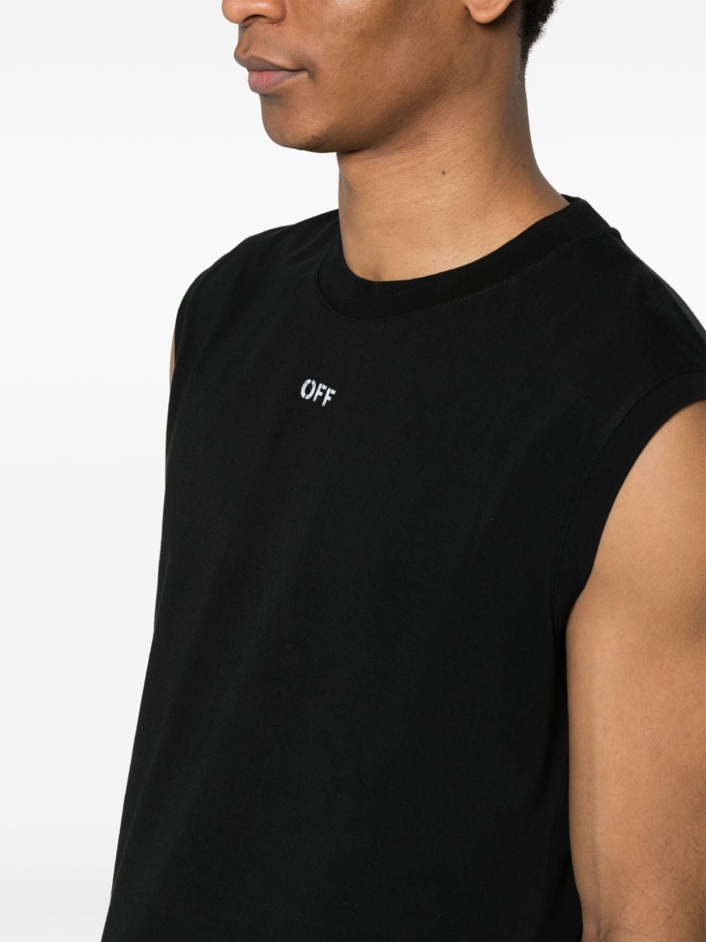 Shop Off-white Logo-print Cotton Tank Top In Black