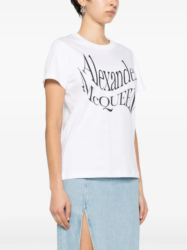 ALEXANDER MCQUEEN カットソー　半袖 Alexander McQueen logo-print Cotton T-shirt | White | FARFETCH