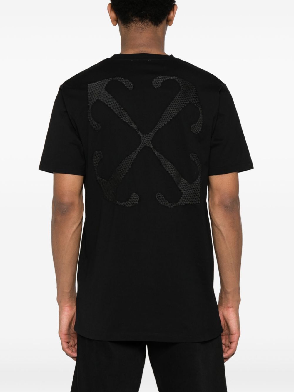 Shop Off-white Logo-embroidered Cotton T-shirt In Black