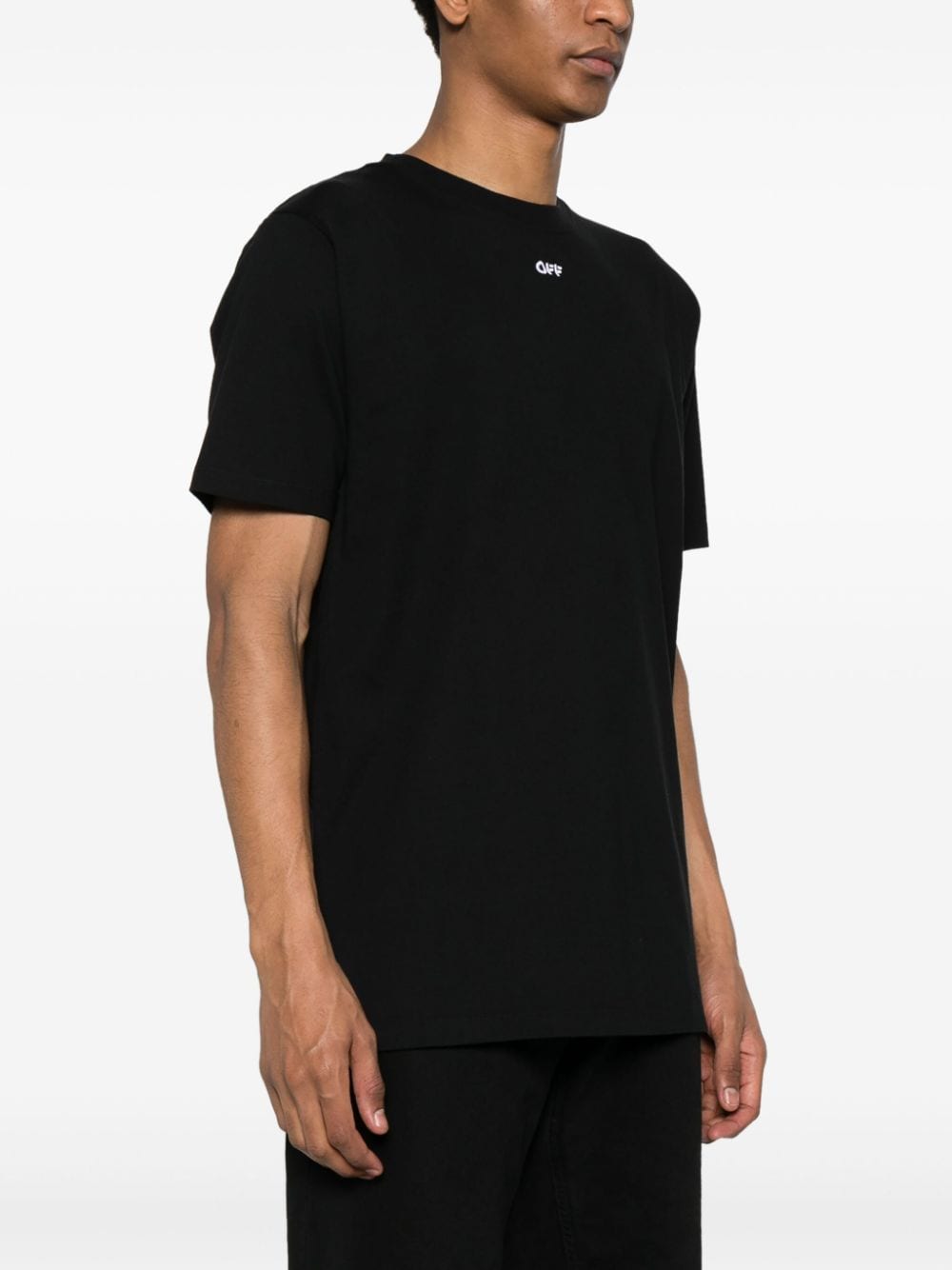 Shop Off-white Logo-embroidered Cotton T-shirt In Black