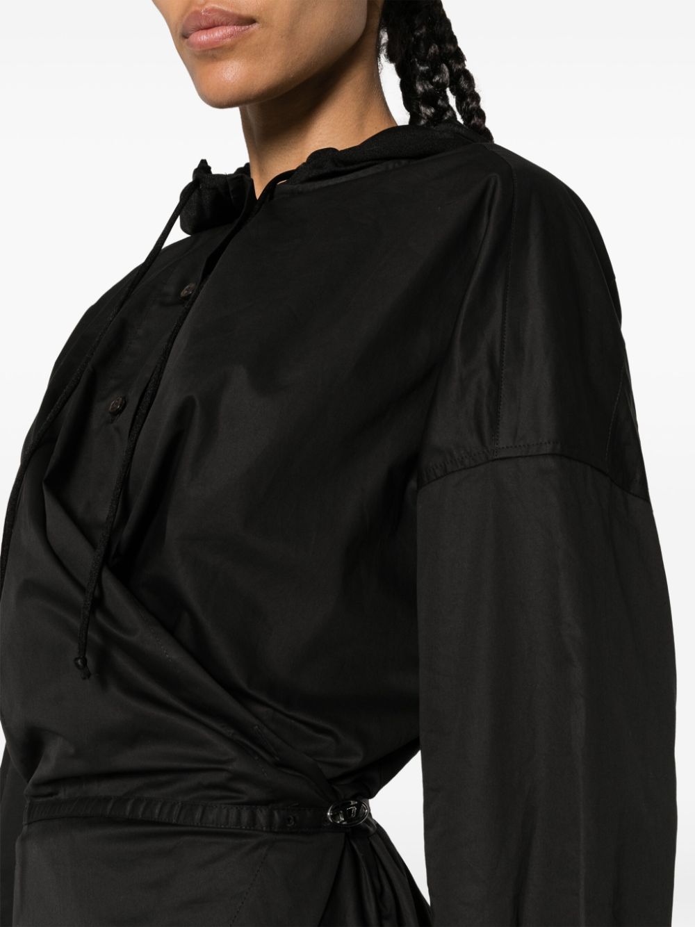 Shop Diesel Long-sleeved Hooded Wrap Dress In Black
