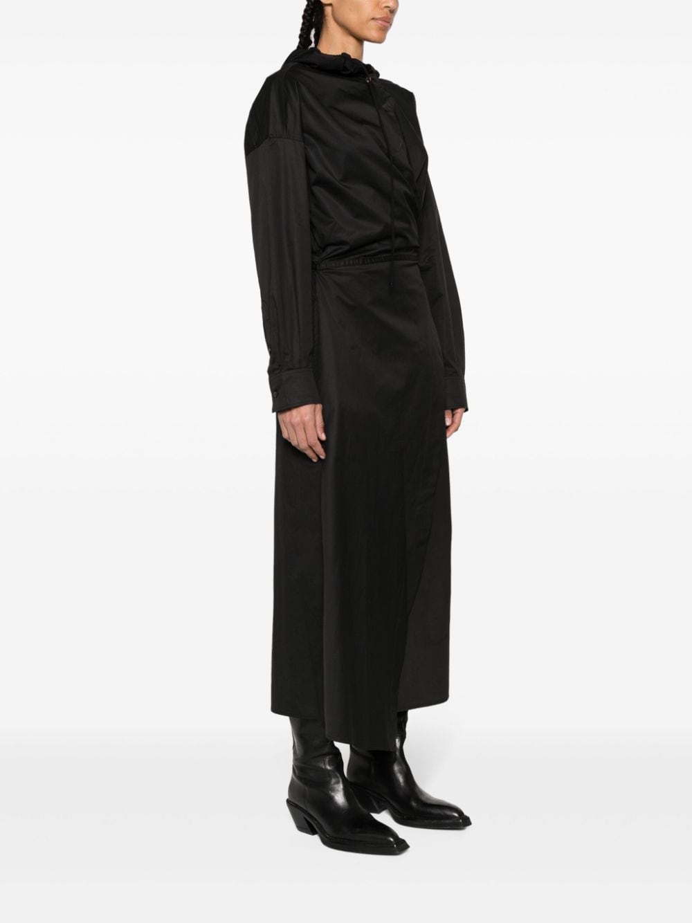 Shop Diesel Long-sleeved Hooded Wrap Dress In Black