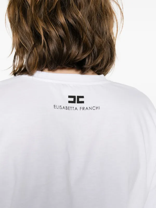 【注目】Elisabetta Franchi ロゴコットンTシャツ Elisabetta Franchi slogan-print Cotton T-shirt | White