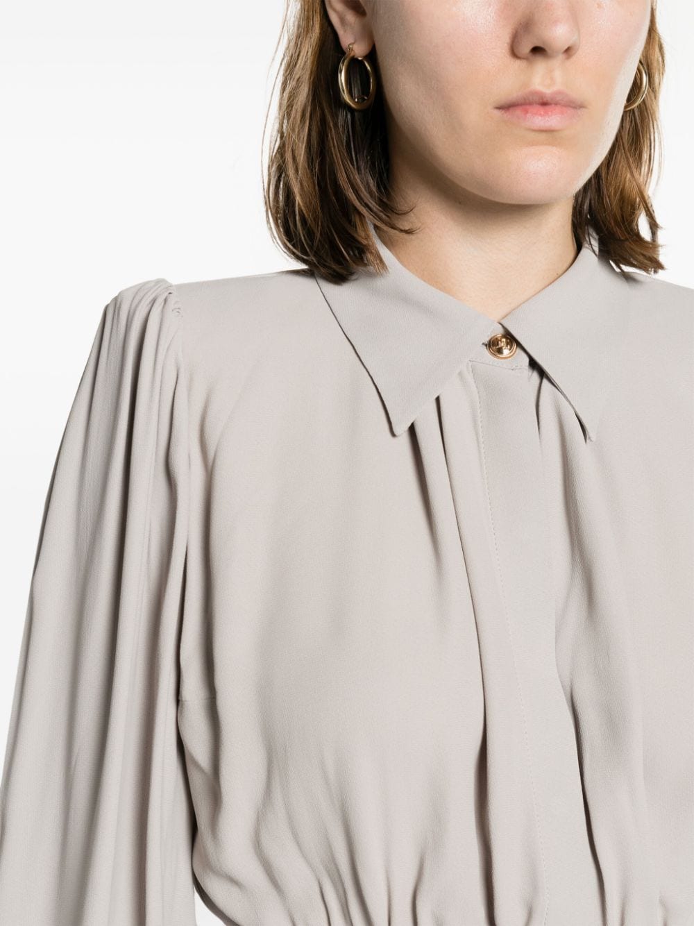 Shop Elisabetta Franchi Cropped Georgette Shirt In Grey