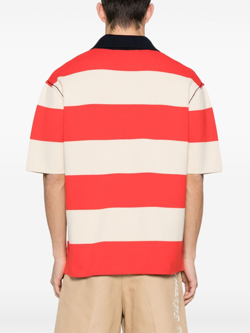 Shop Sunnei Magliaunita Striped Cotton Polo Shirt In Neutrals