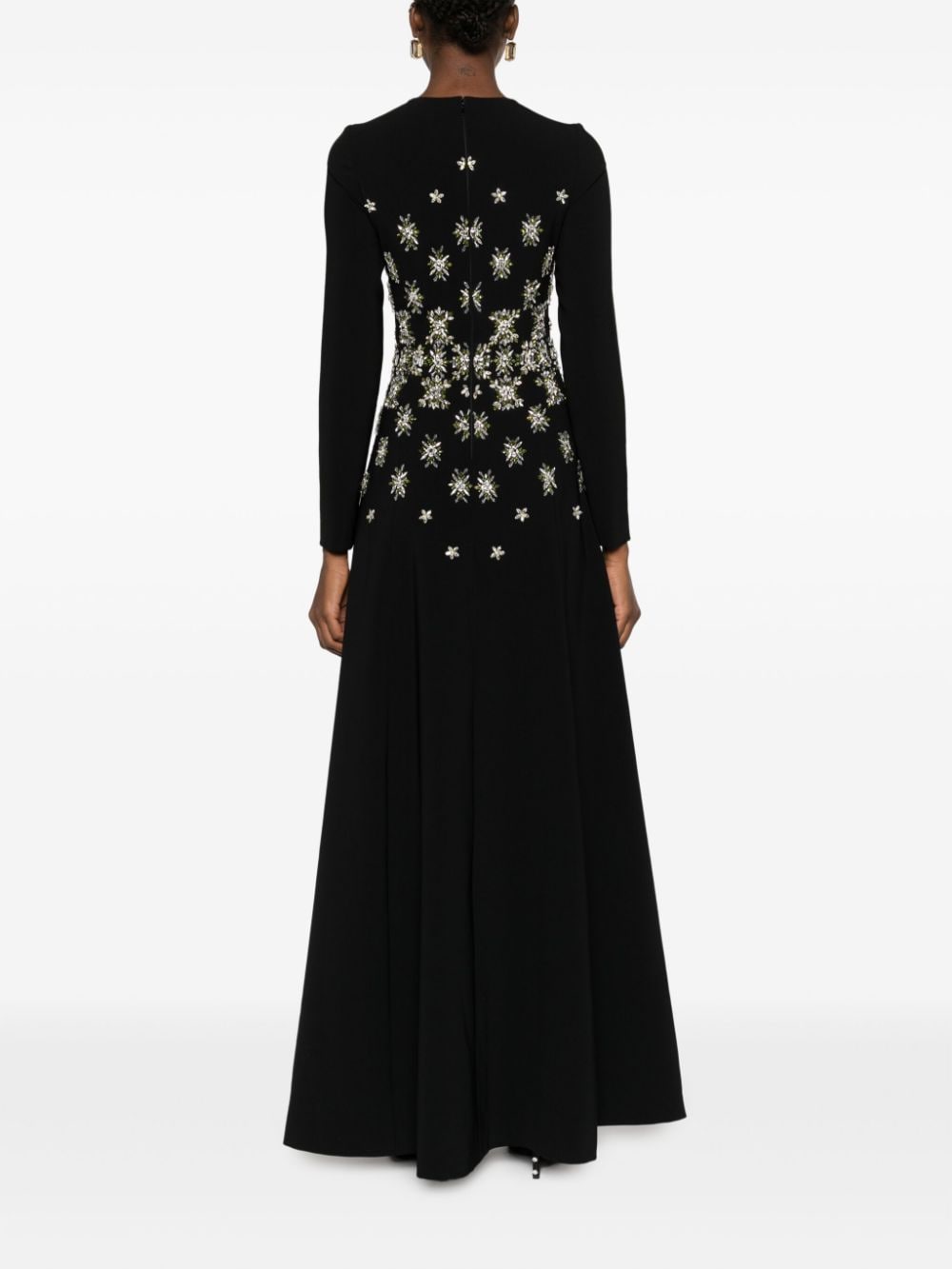 Shop Dina Melwani Crystal-embellished Crepe Gown In Black