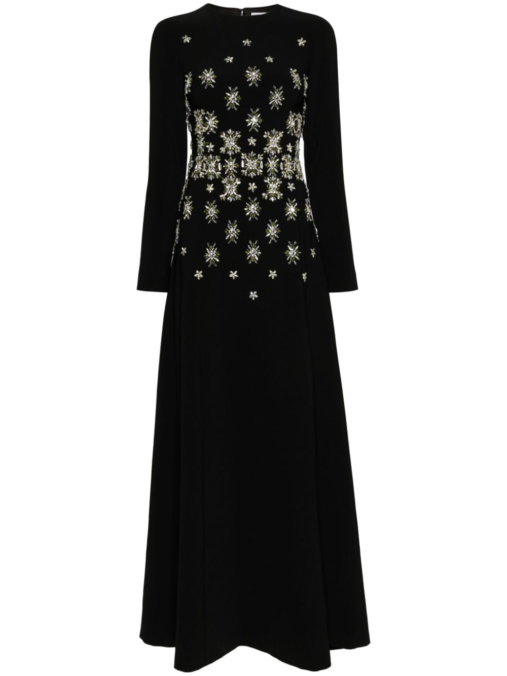 Dina Melwani Crystal-embellished Crepe Gown In Black