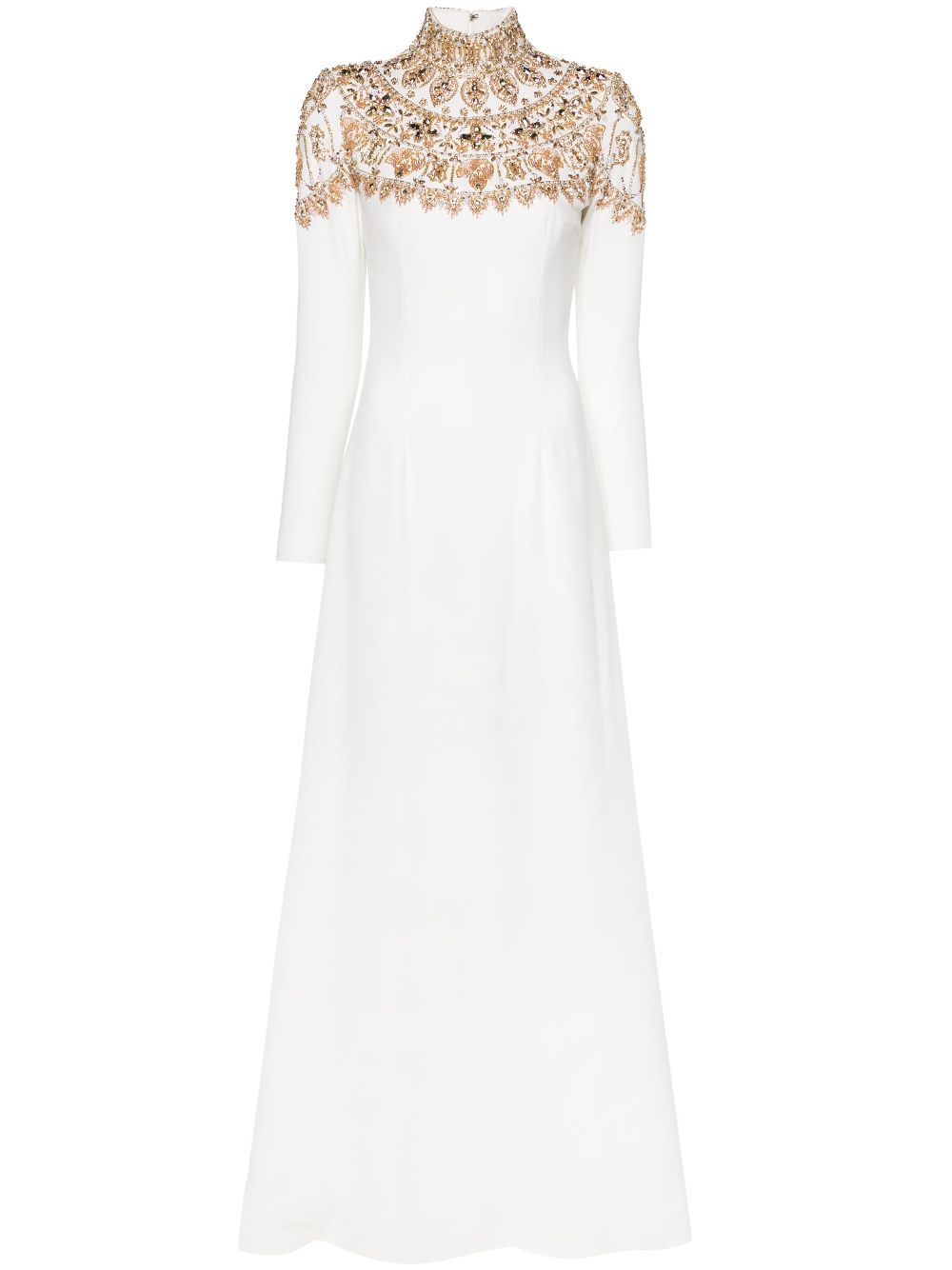 Dina Melwani Crystal-embellished Crepe Gown In White