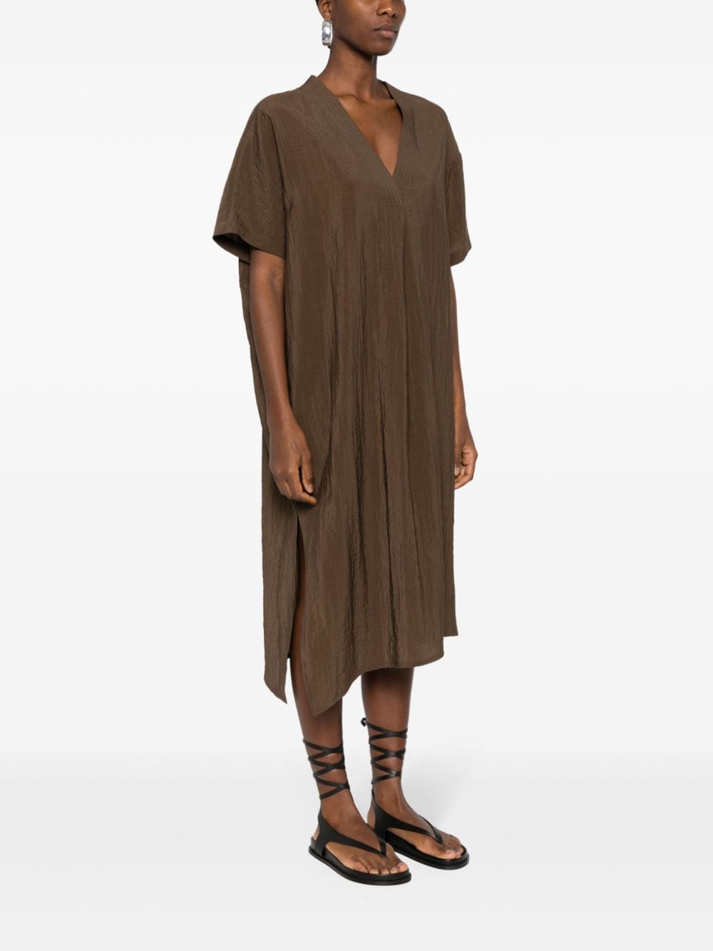 Shop Christian Wijnants Deebe Crinkled Asymmetric Dress In Brown