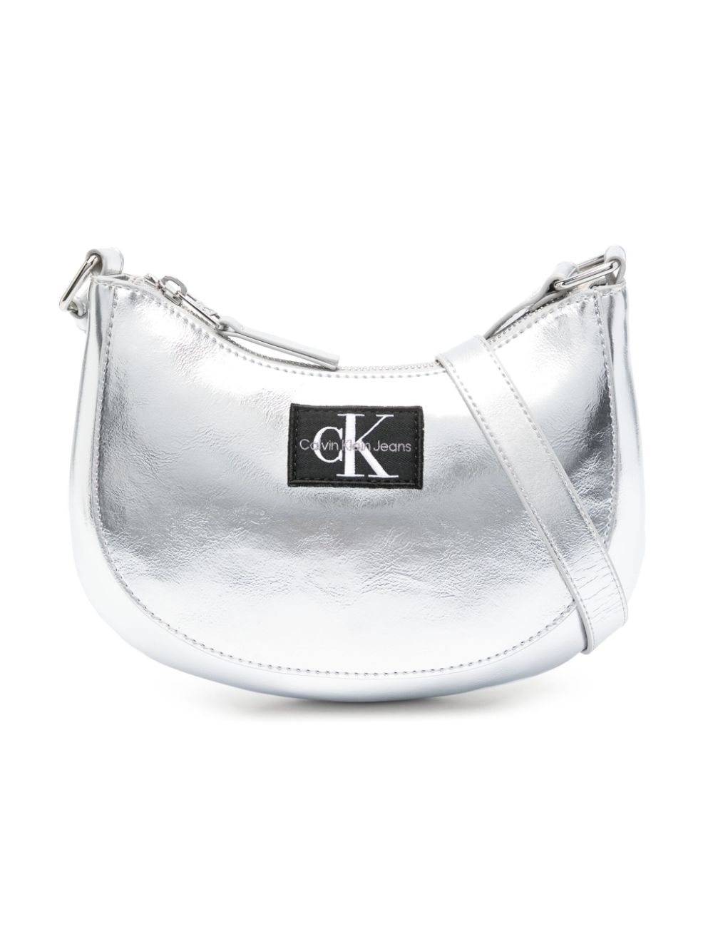Calvin Klein Kids logo-patch metallic-finish shoulder bag - Argento
