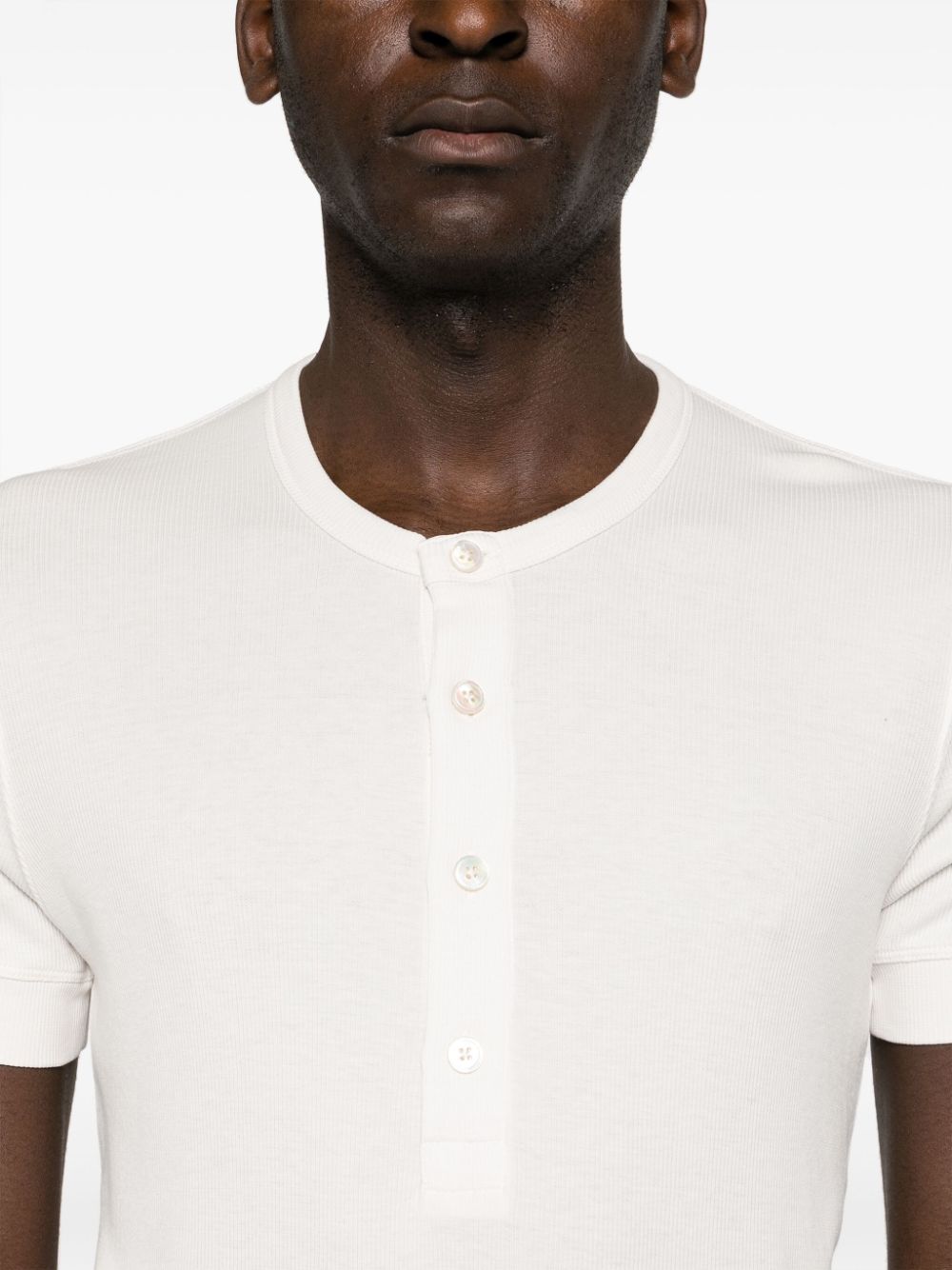 Shop Tom Ford Buttoned Ribbed-knit T-shirt In White
