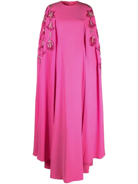 Dina Melwani floral-embroidered crepe gown