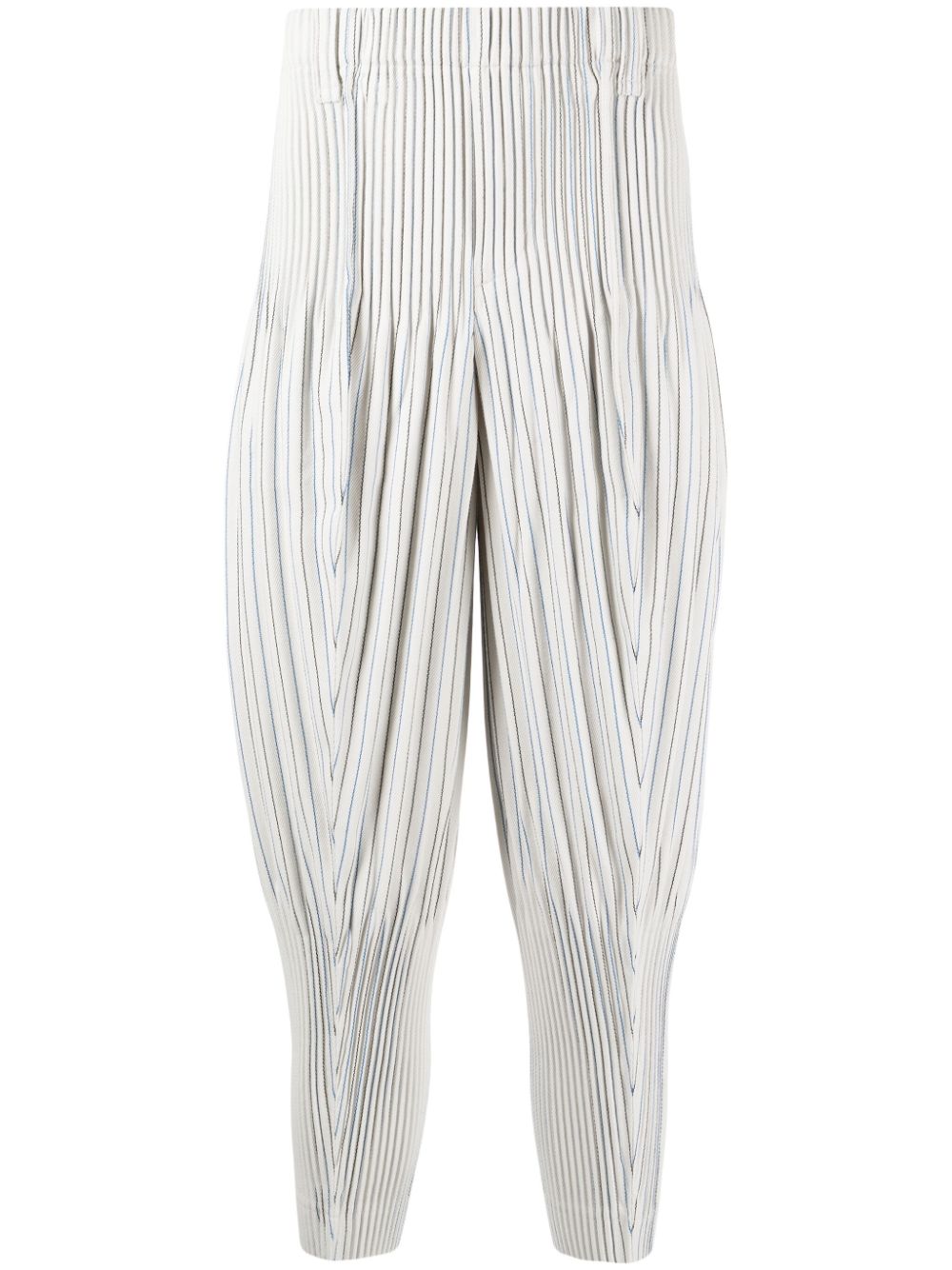 Issey Miyake Striped Tapered Trousers In Neutrals