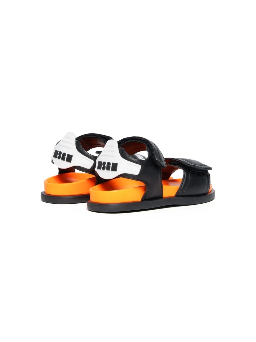 Msgm Teen Logo Print Touch-strap Sandals In Black