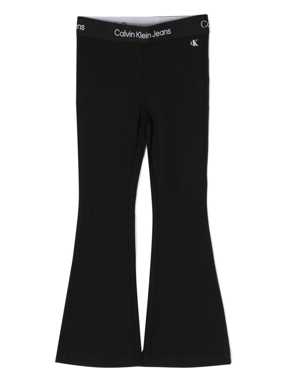 Calvin Klein Kids' Logo-waistband Flared Track Pants In Black