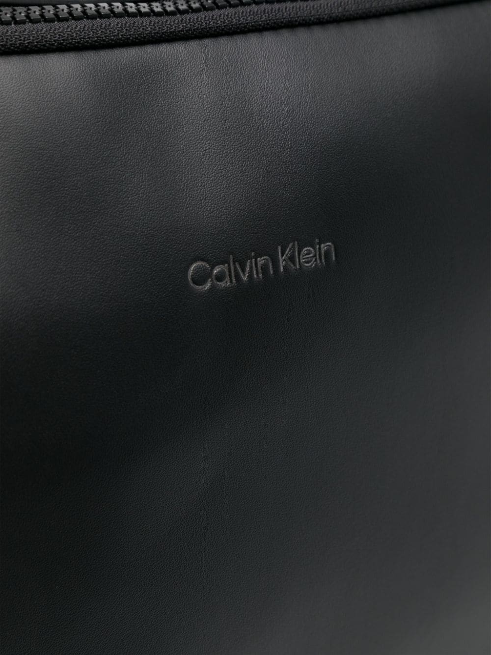 Shop Calvin Klein Logo-debossed Faux-leather Laptop Bag In Black