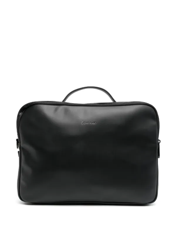 Calvin Klein logo debossed faux leather Laptop Bag Farfetch