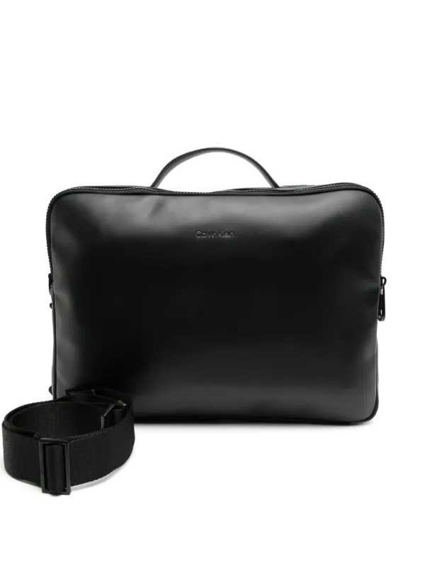 Calvin Klein logo debossed faux leather Laptop Bag Black FARFETCH AZ