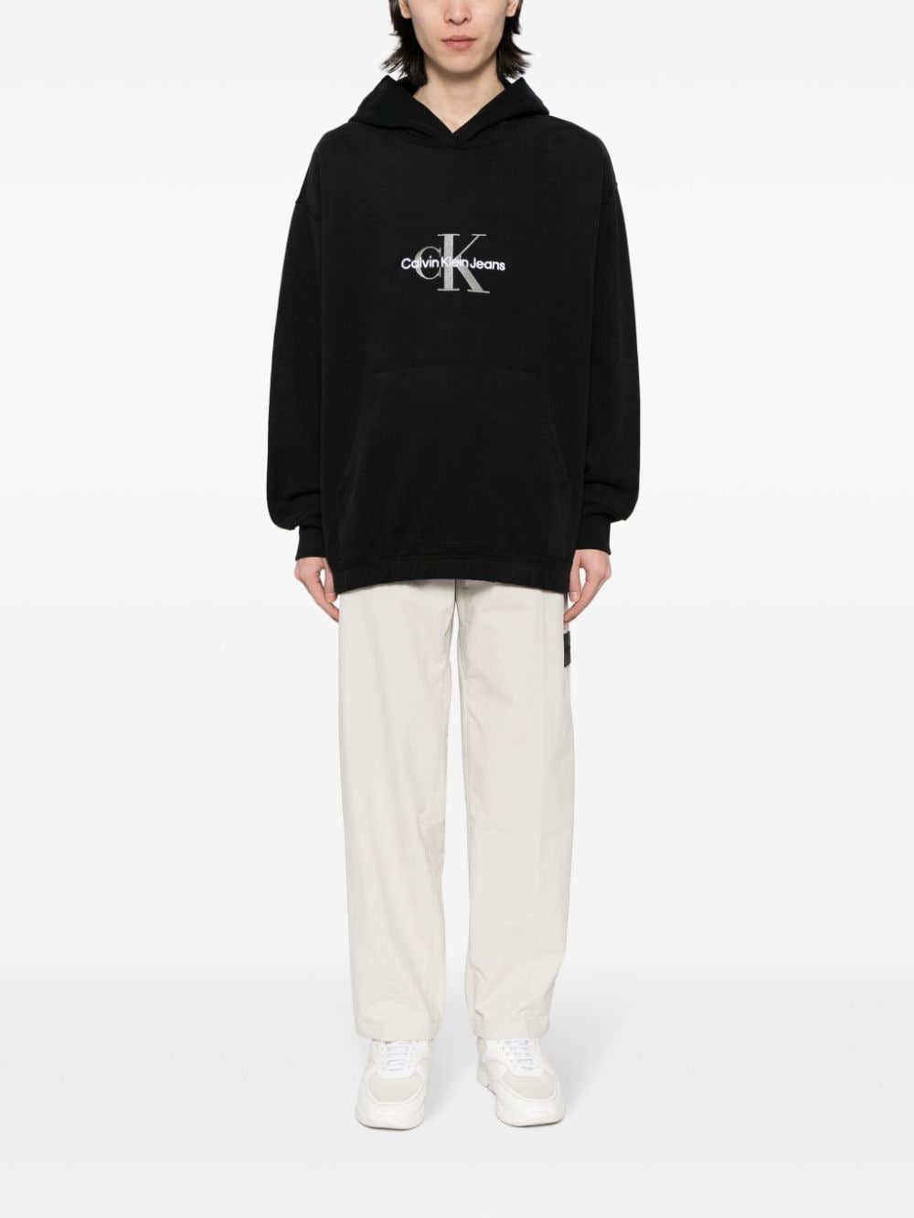 Shop Calvin Klein Archival Monologo Logo-embroidered Hoodie In Black