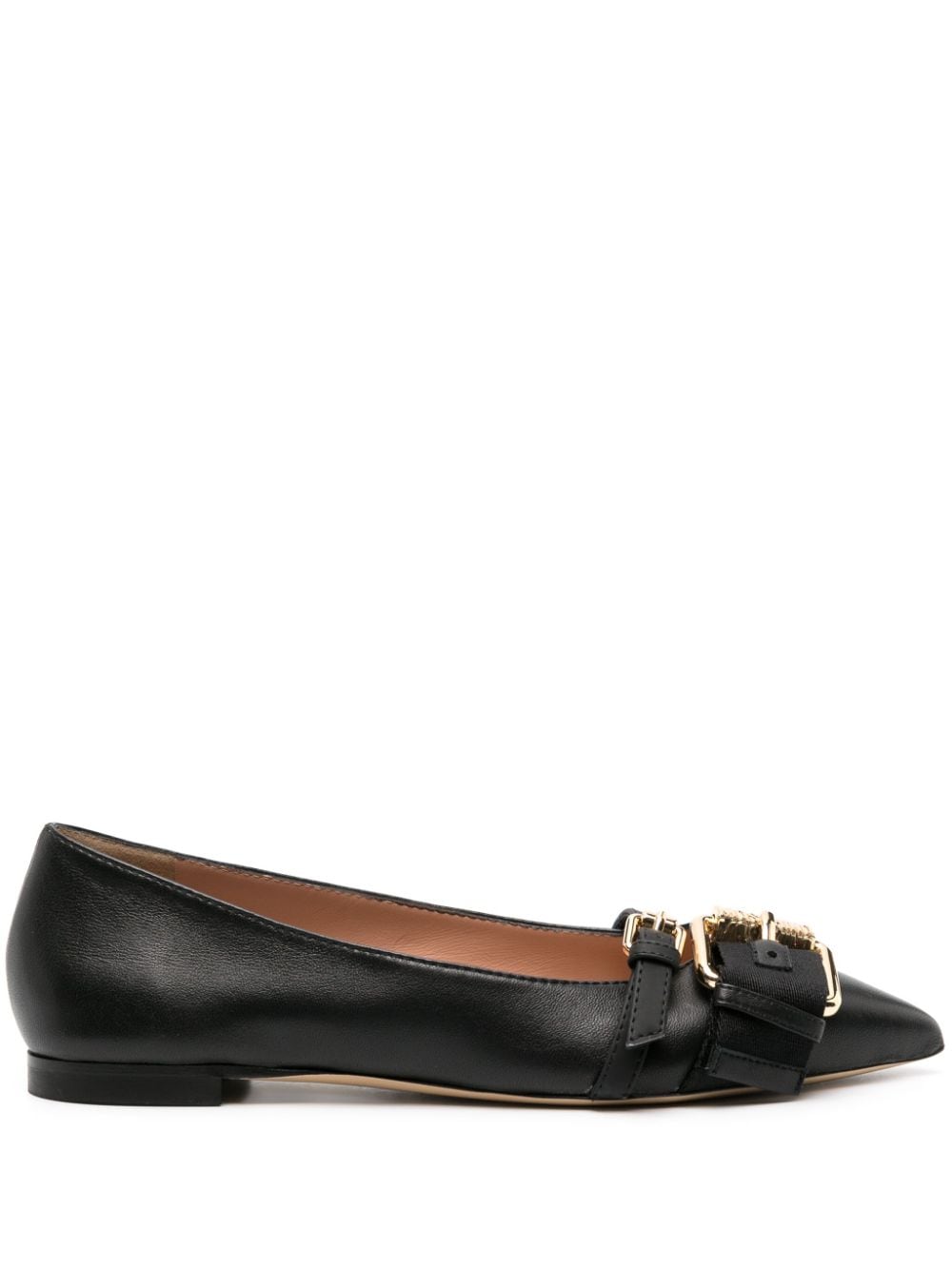 Moschino Buckled-straps Leather Ballerina Shoes In Black