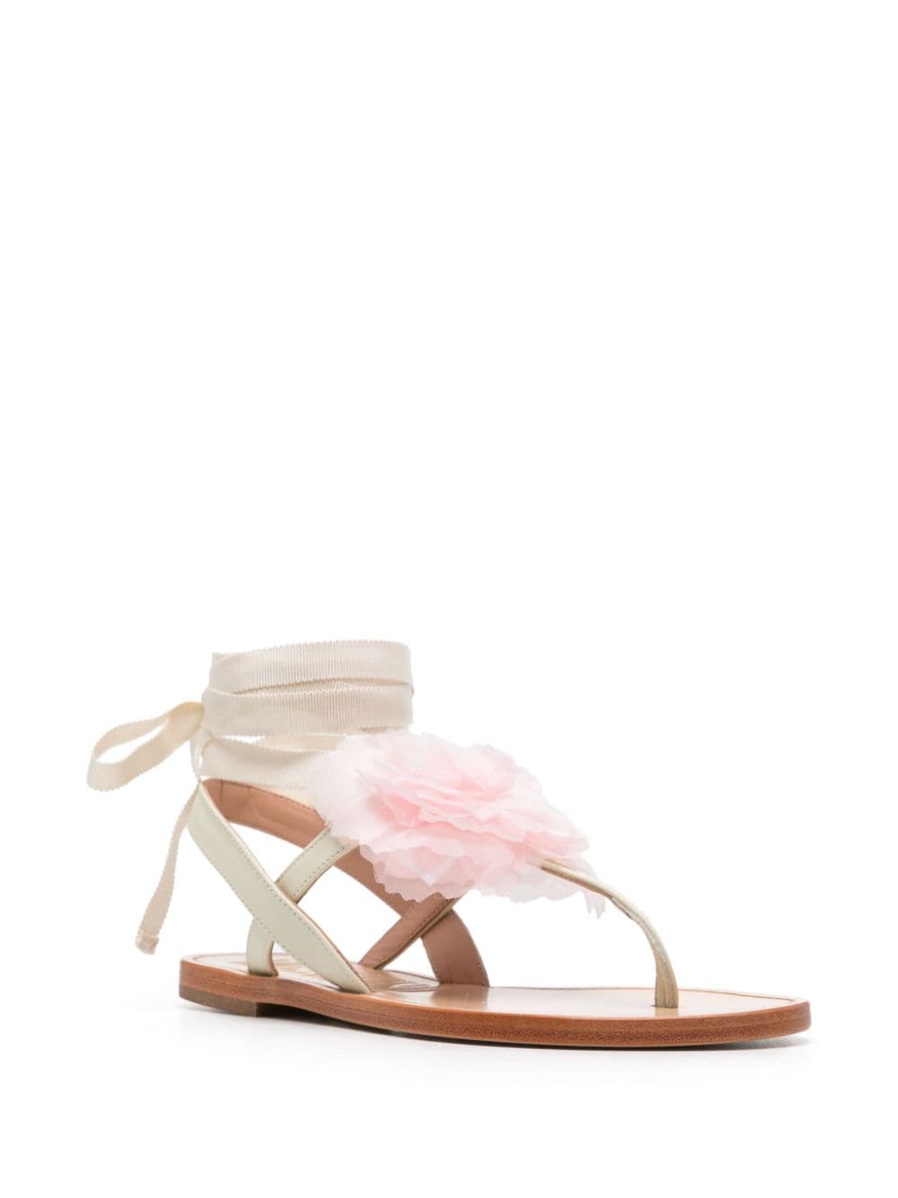 Shop Moschino Floral-appliqué Leather Sandals In Neutrals