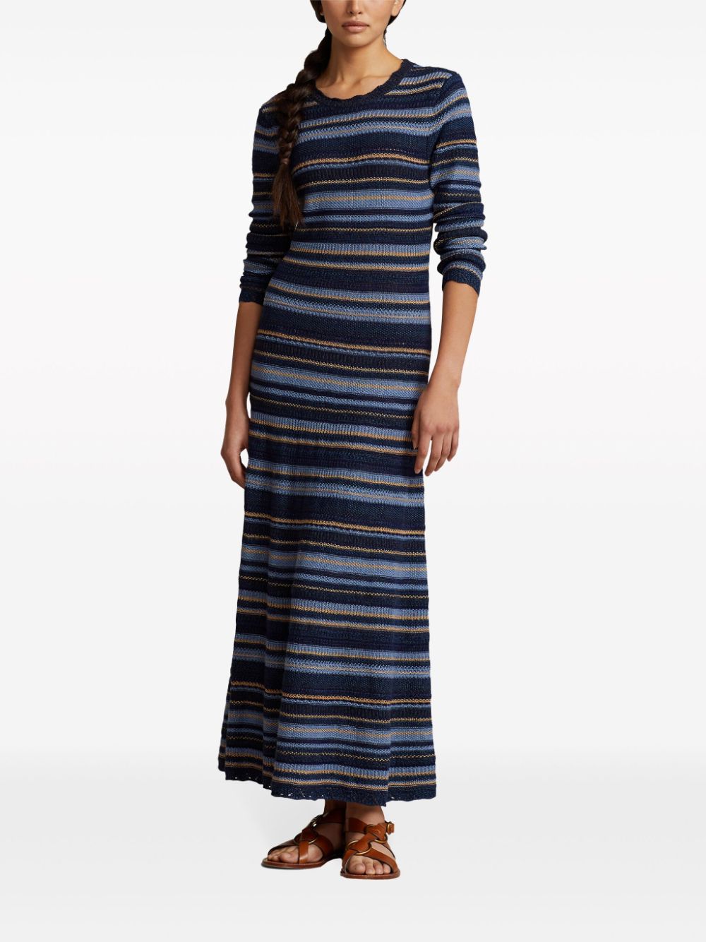 Shop Polo Ralph Lauren Stripe-pattern Knitted Dress In Blue