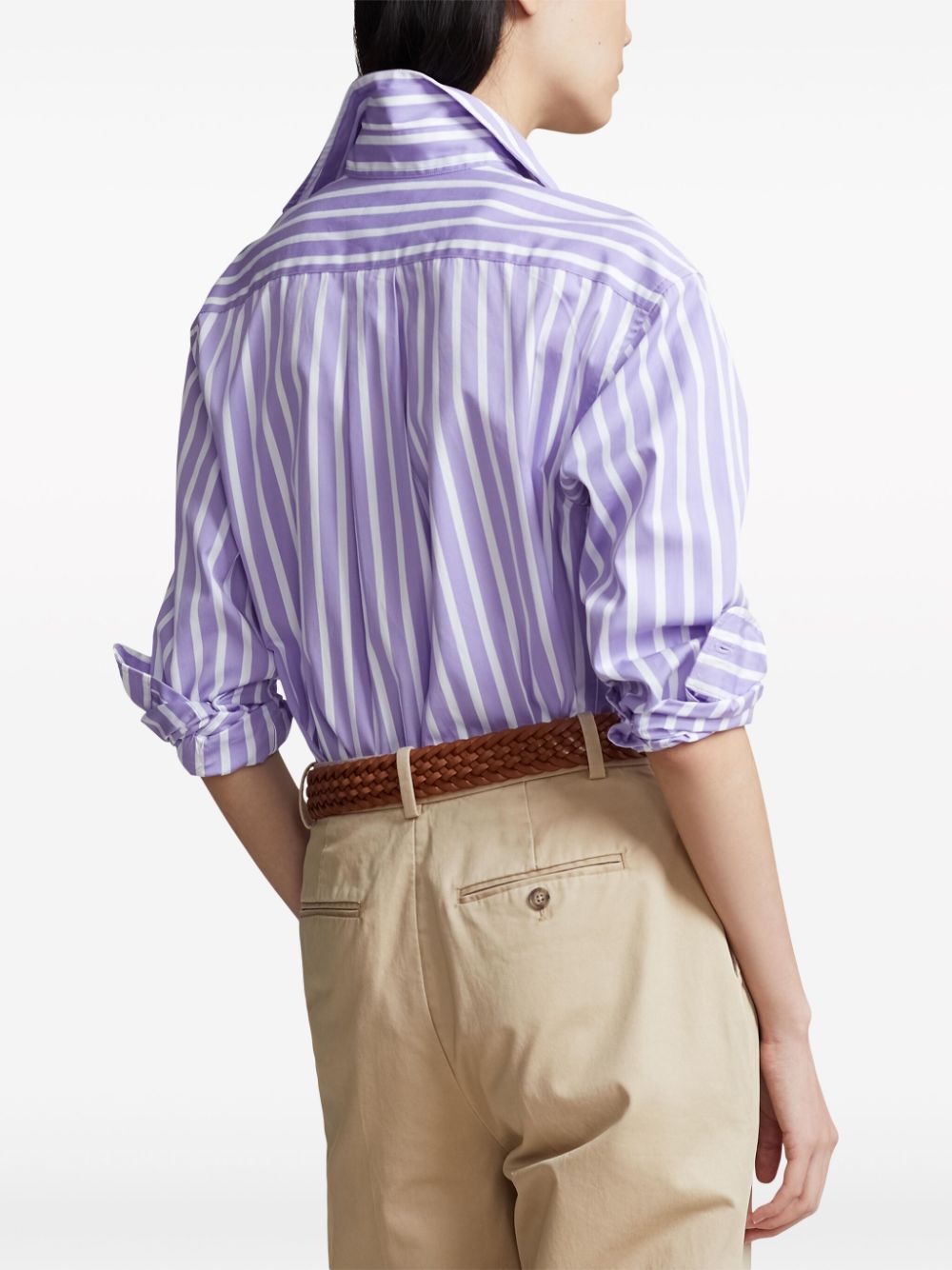 Shop Polo Ralph Lauren Striped Two-tone Cotton Shirt In Purple