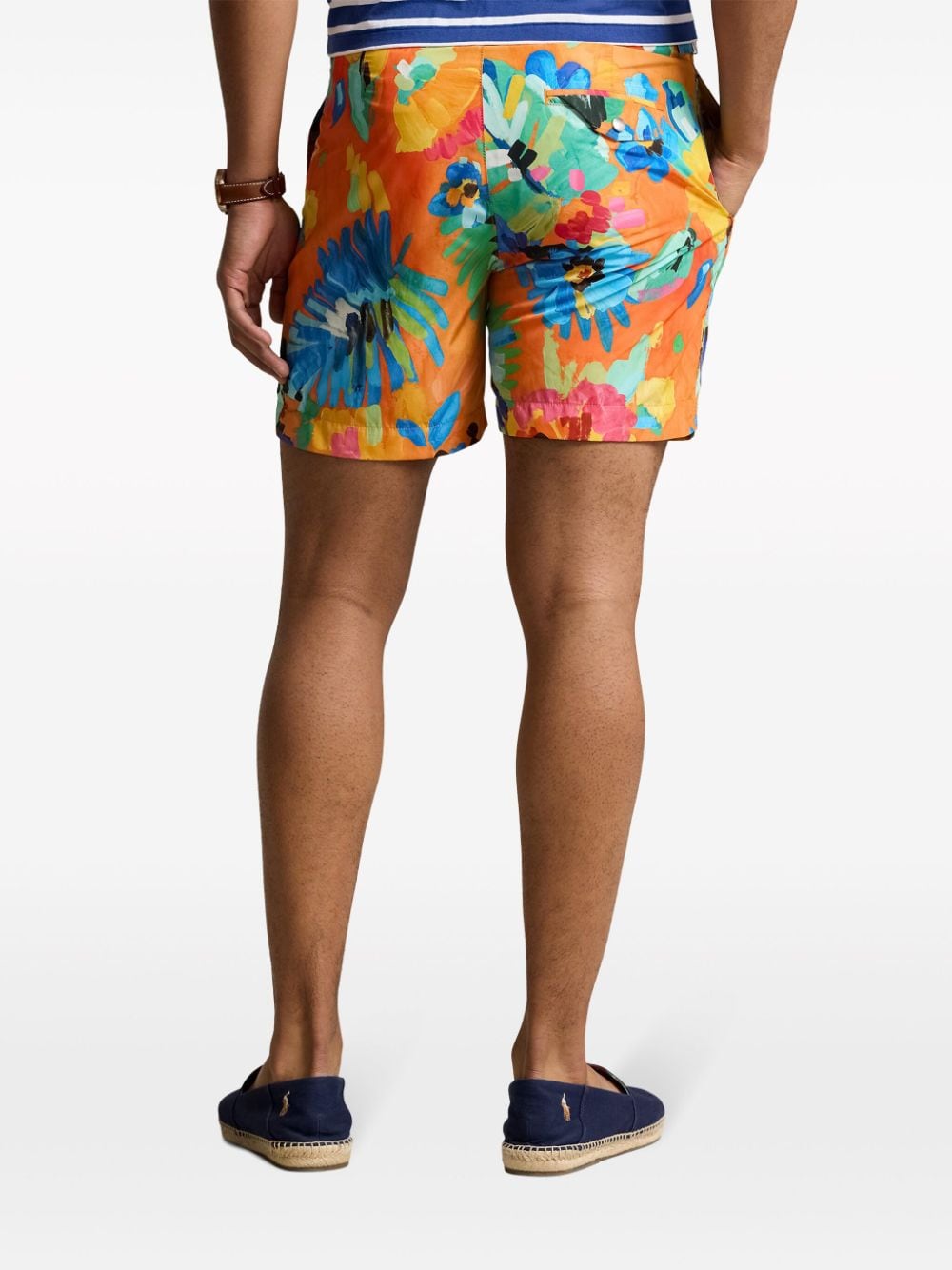 Shop Polo Ralph Lauren Floral-print Swim Shorts In 橘色