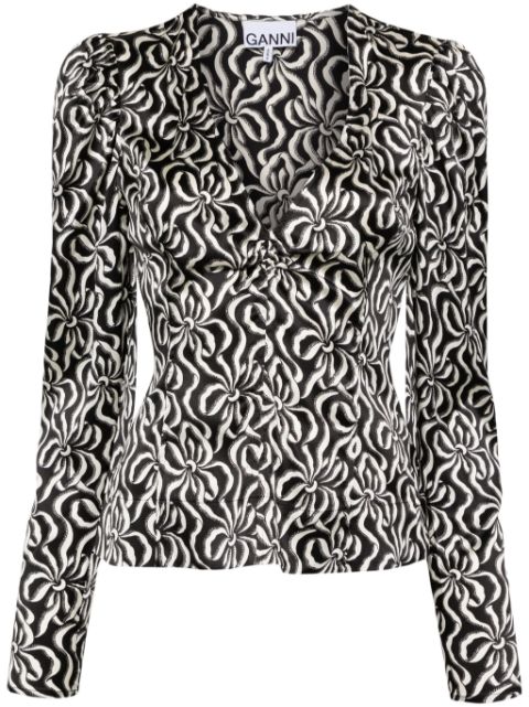 GANNI graphic-print silk blouse Women