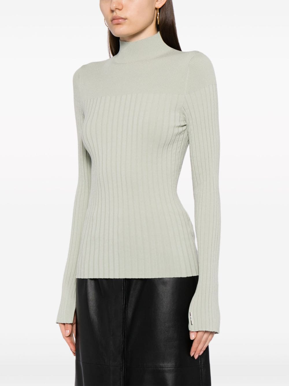 Shop Calvin Klein High-neck Ribbed-knit Top In Green