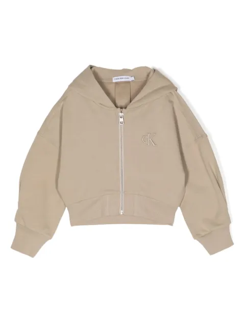 Calvin Klein Kids logo-embroidered zip-up hoodie